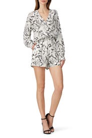 White Printed Romper by Fifteen Twenty