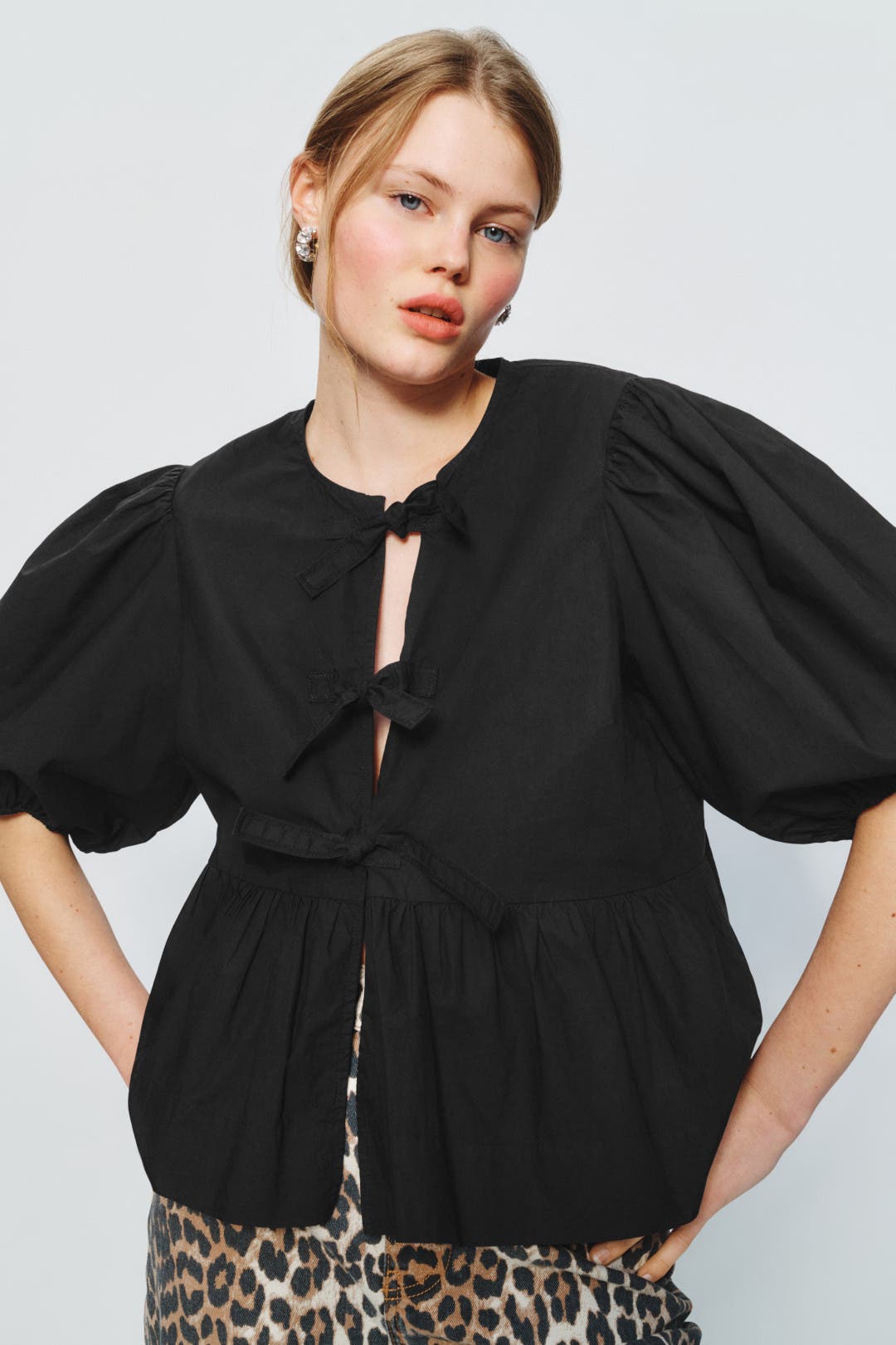 Black Cotton Poplin Peplum Blouse by GANNI | Rent the Runway