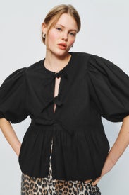 Black Cotton Poplin Peplum Blouse by GANNI