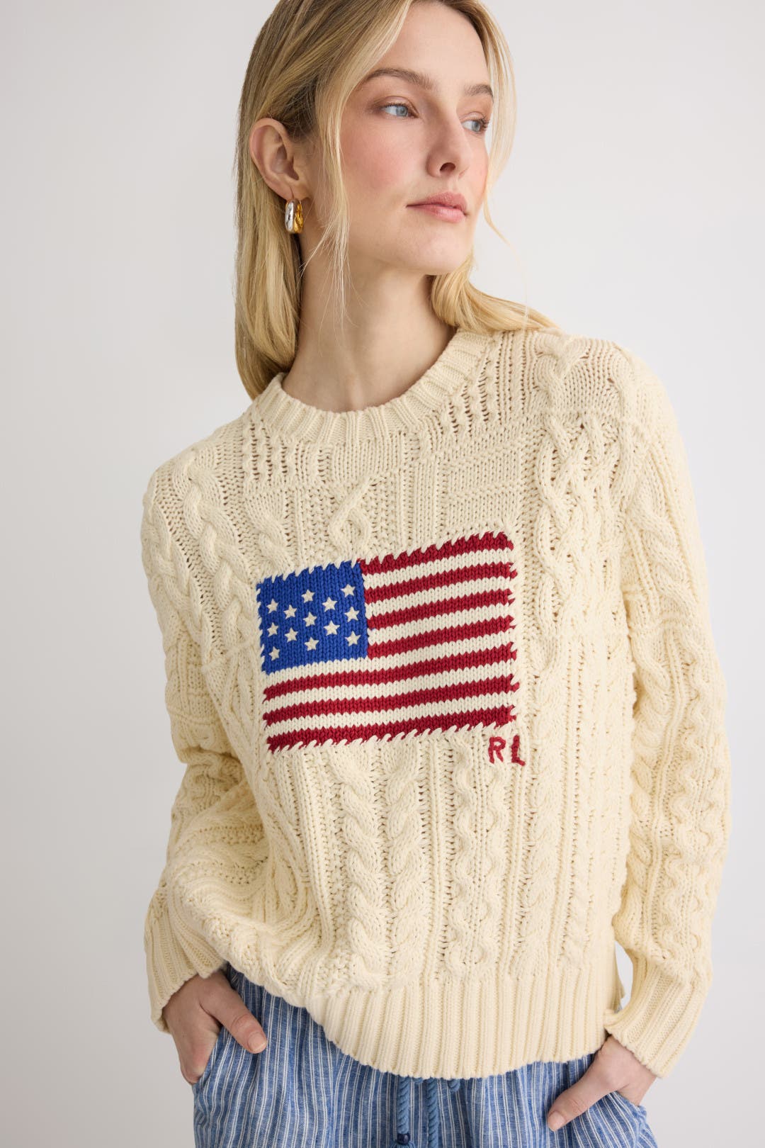 Aran-Knit Flag Cotton Sweater by Polo Ralph Lauren | Rent the Runway
