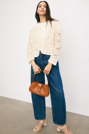 White Crochet Bomber Jacket by Maje