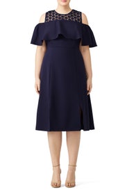 Navy Cold Shoulder Ruffle Dress by ELOQUII