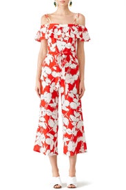 Red Floral Off Shoulder Jumpsuit by J.O.A.