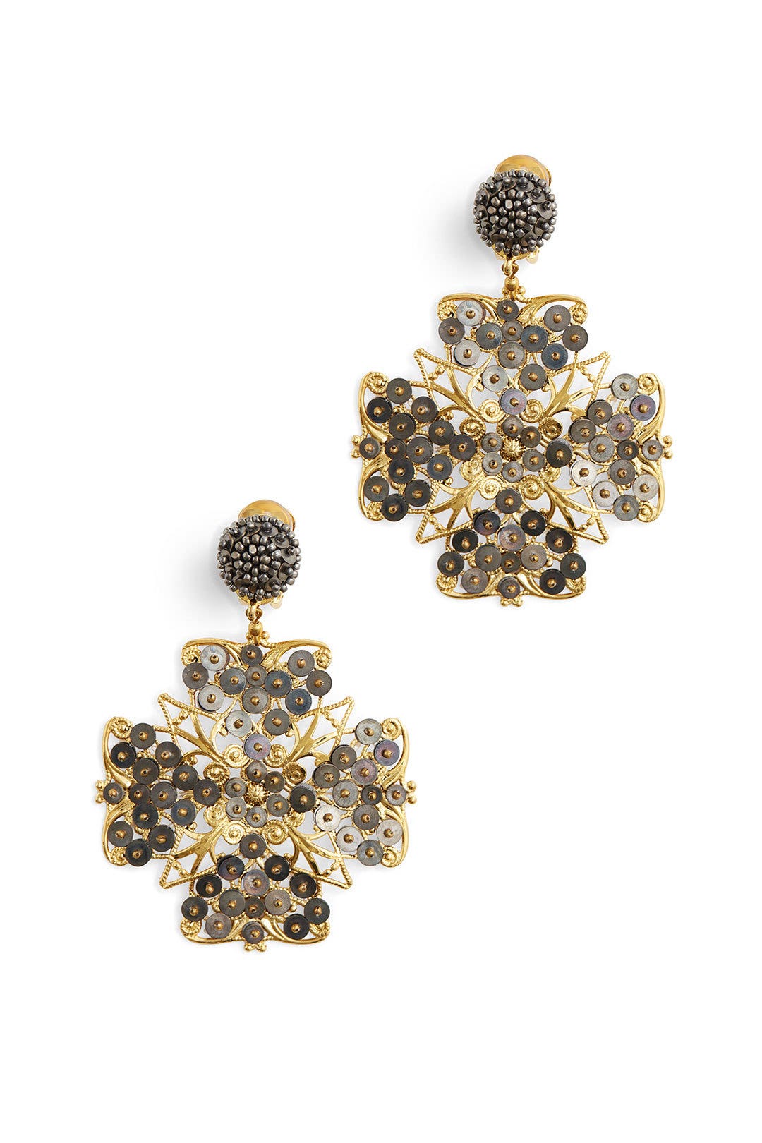 Gunmetal Beaded Drop Earrings by Oscar de la Renta 0