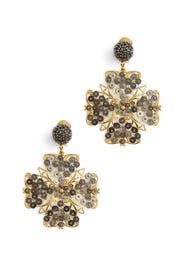 Gunmetal Beaded Drop Earrings by Oscar de la Renta