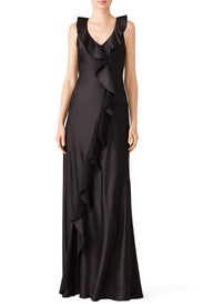 Black Ruffled Gown by Aidan Mattox