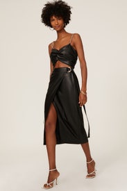 Ansley Faux Leather Wrap Skirt by AMUR