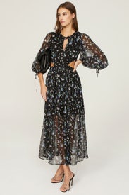 Floral Cutout Midi Dress by Maje