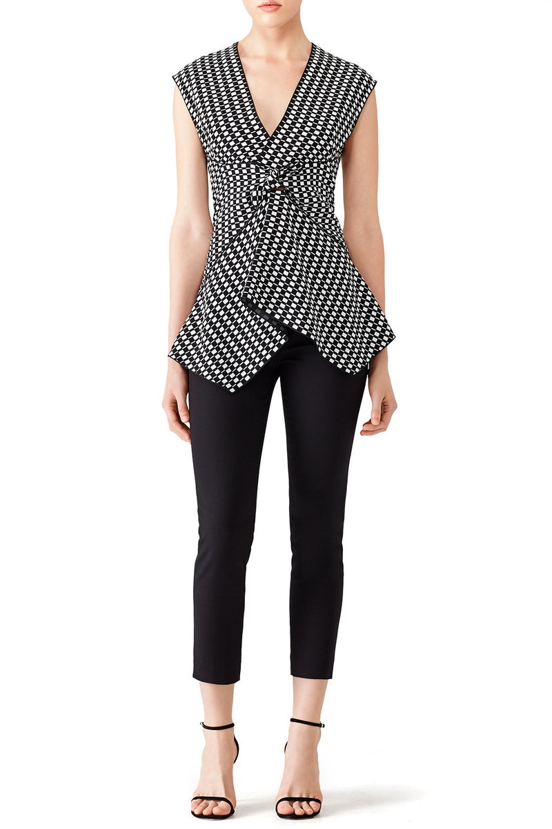 Knotted V Neck Top - Black & White