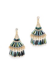 Dark Blue Iridescent Tassel Earrings by Slate & Willow Accessories