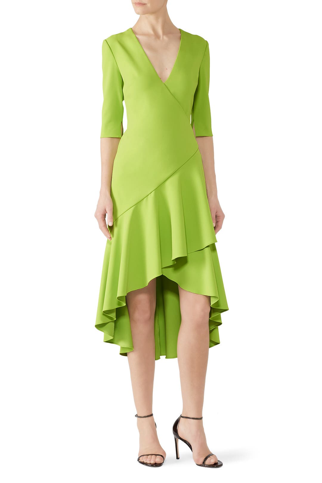 Lime Flutter Hem Dress by Badgley Mischka | Rent the Runway