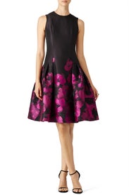 Magenta Blossom Black Dress by Carmen Marc Valvo