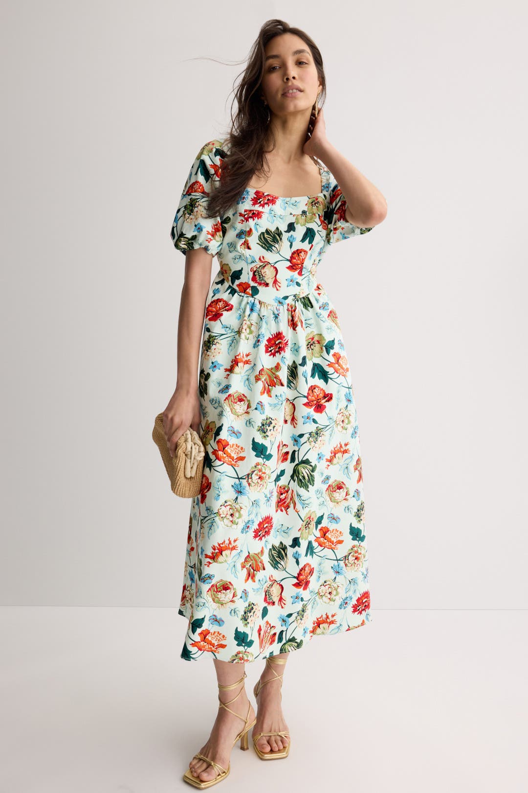 Square Neck Puff Sleeve Midi Dress by Rosetta Getty x RTR