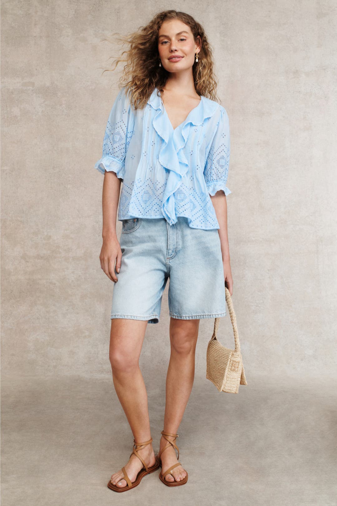 madewell denim ruffle top