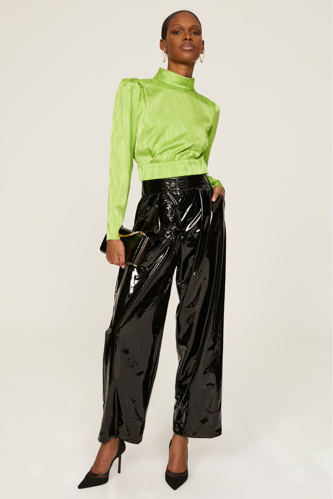 Green Satin Top by Ronny Kobo x RTR | Rent the Runway