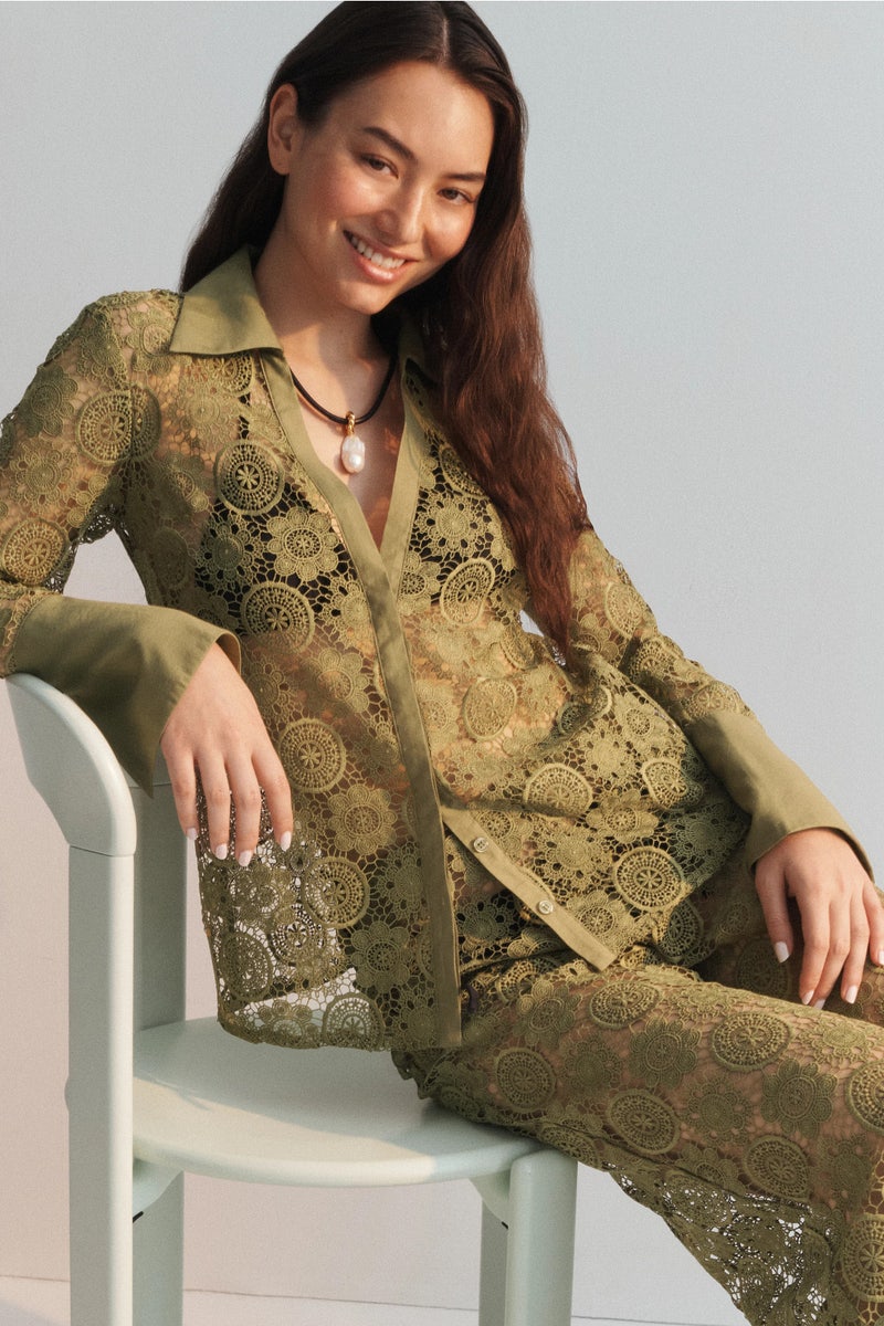 Cover Up Lace Button Down Shirt by Ronny Kobo x RTR - Photo 0