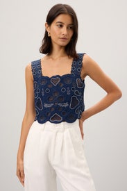 Jeanetta Eyelet Cropped Tank Top by Sea New York