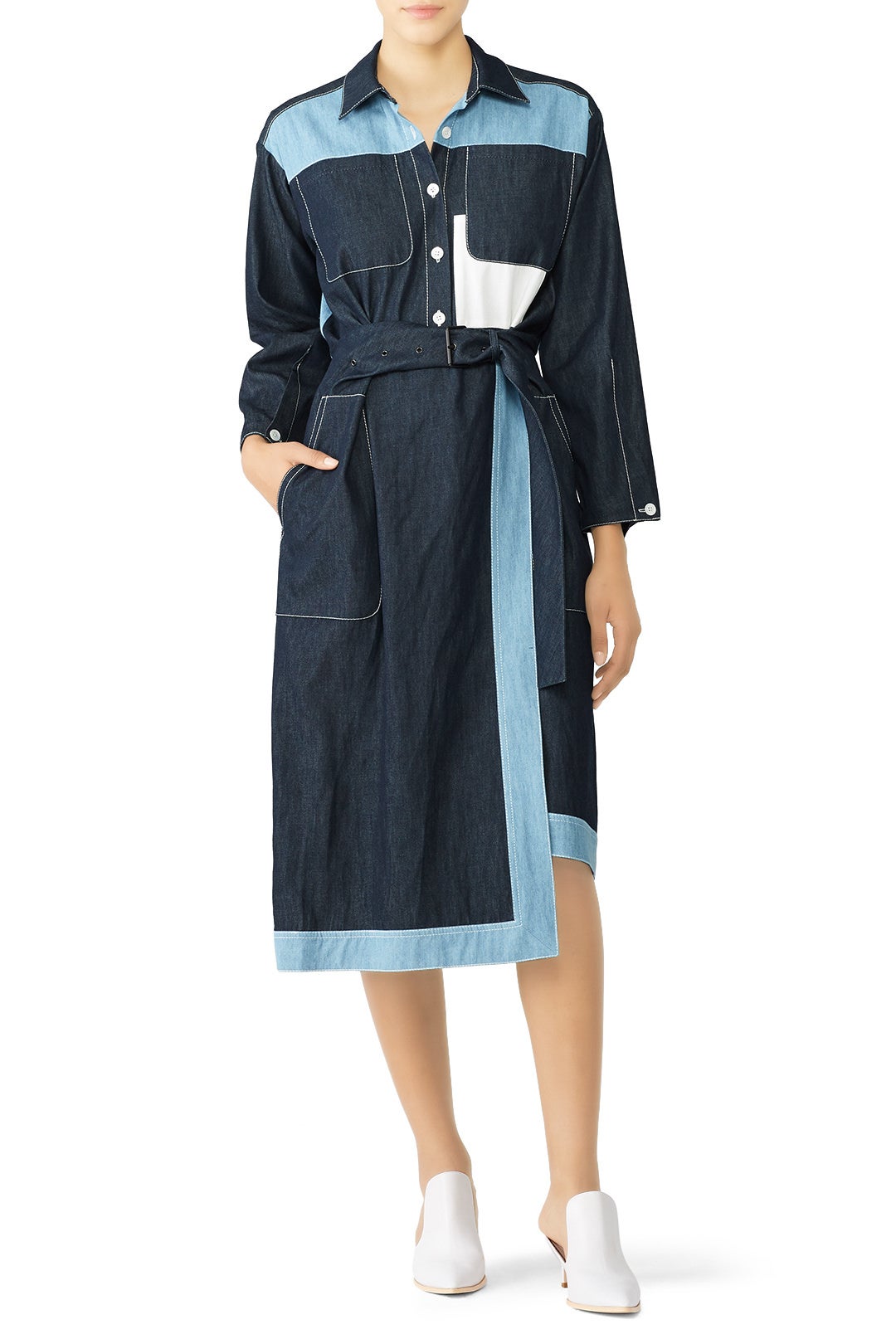 Two Tone Denim Shirtdress by Colovos 0