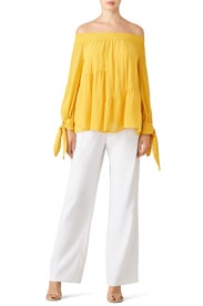 Yellow Off Shoulder Top by DEREK LAM