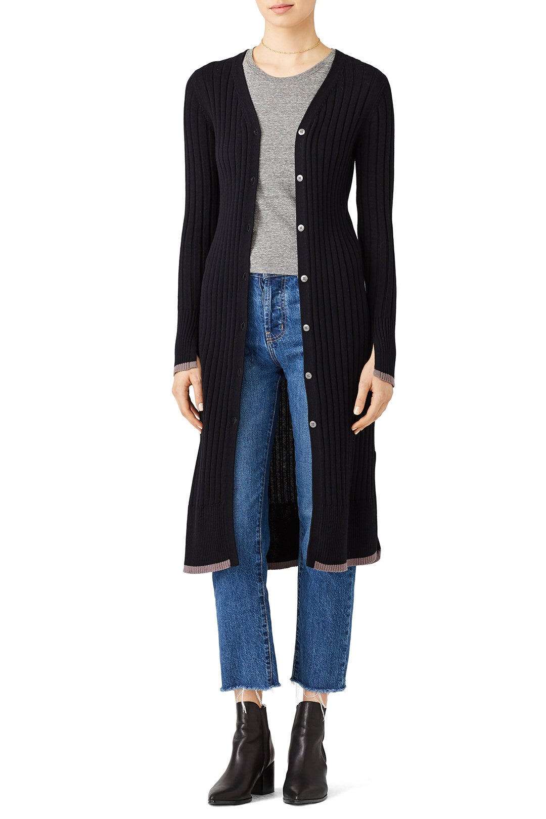 Black Ribbed Cardigan by Michael Stars 0