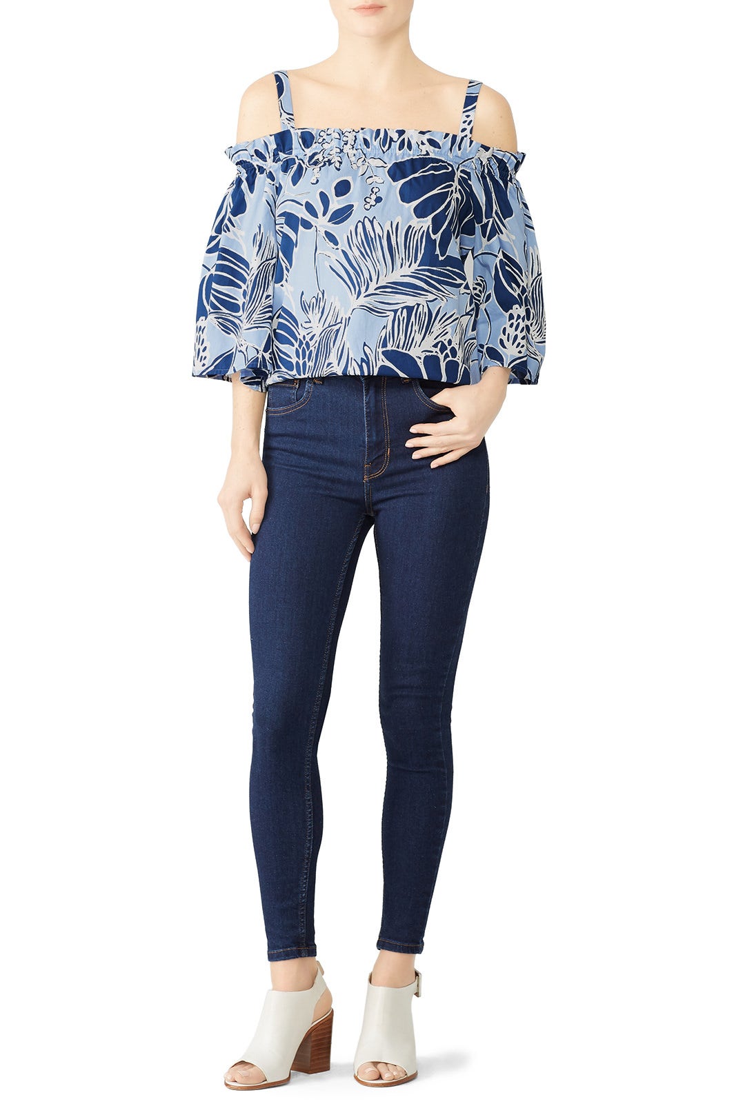 Leaf Print Off The Shoulder Top by N Natori 0