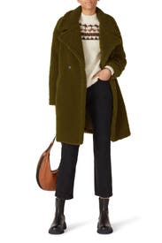 Army Green Faux Shearling Teddy Coat by VERO MODA