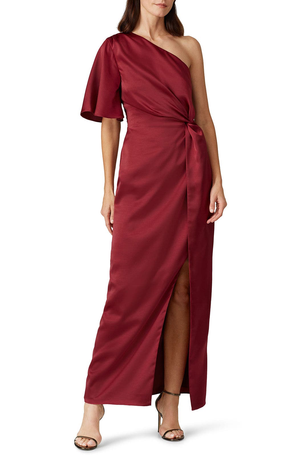 Plum One Shoulder Satin Gown by Harlyn 0