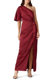 Plum One Shoulder Satin Gown by Harlyn