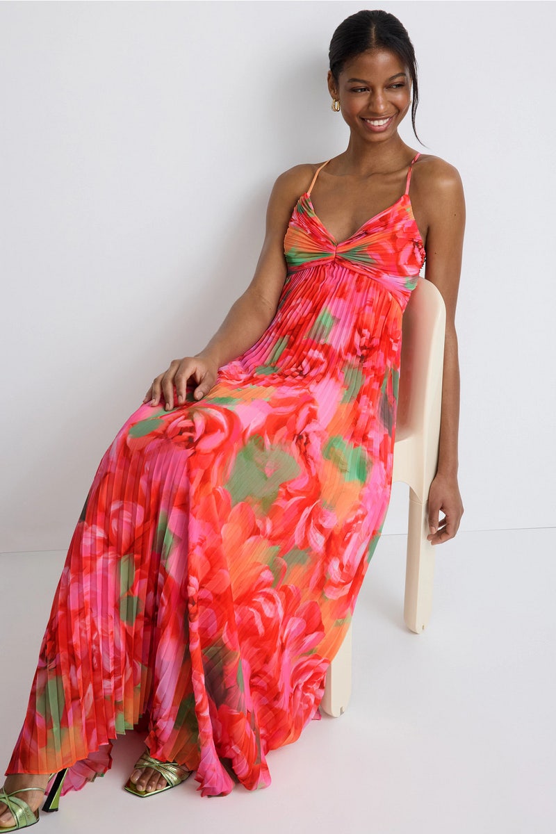 Pleated Floral Print Gown by Jewel x Badgley Mischka - Photo 0