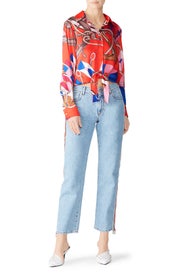 Red Printed Tie Blouse by MSGM