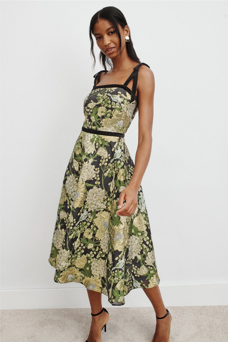 Joni Velvet Bow Strap Gown by Theia