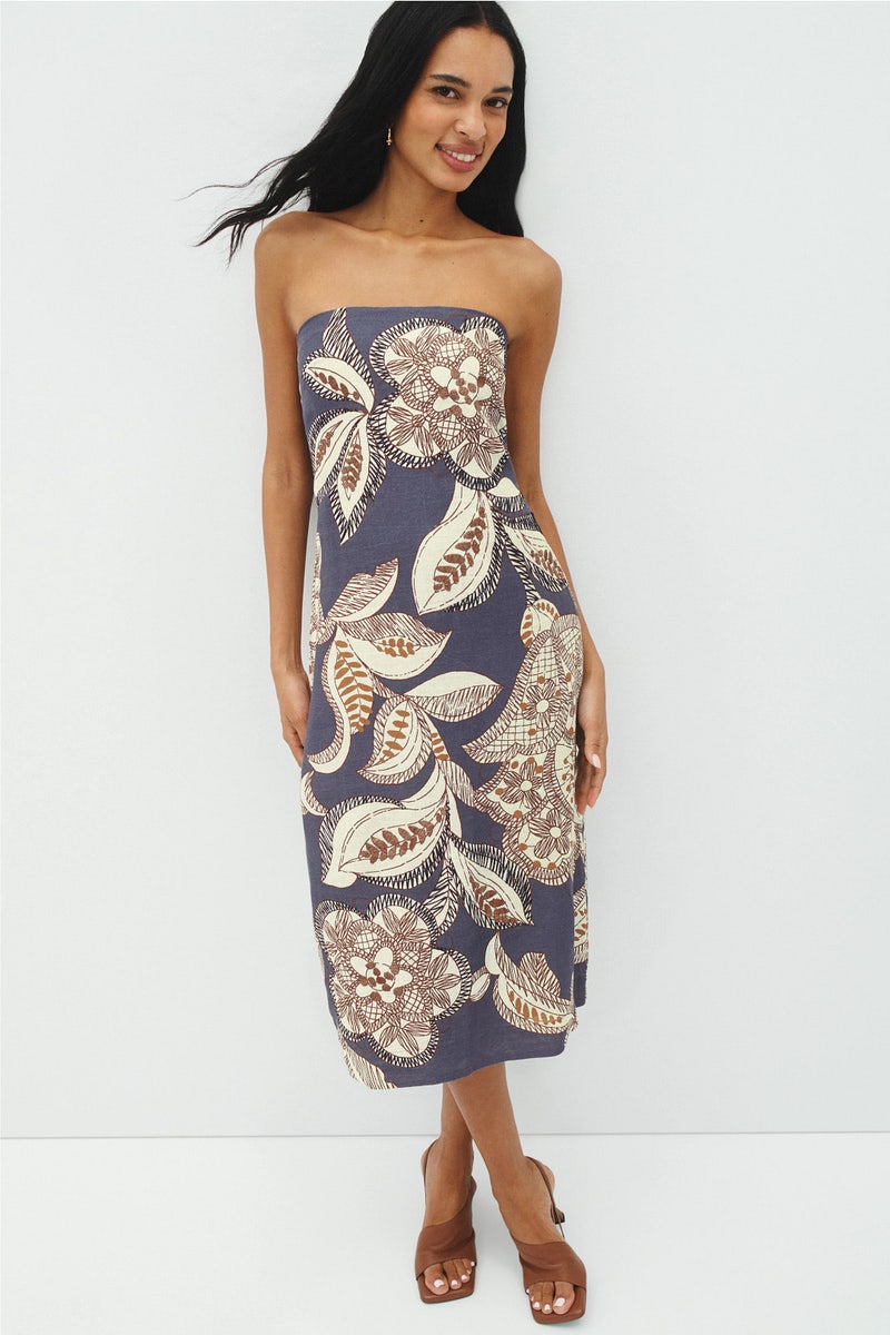 dark purple casual dress with circle skirts. Golden color detail in neckline – GUNTINA ChrisYoung - Gettin' You Color:Fog Womens Dark Purple Summer Garment_Dresses