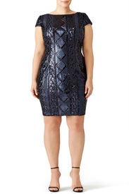 Navy Cable Sequin Sheath by Adrianna Papell