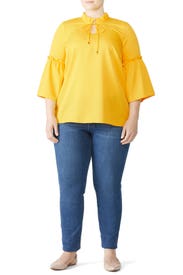 Yellow Tie Neck Top by JUNAROSE