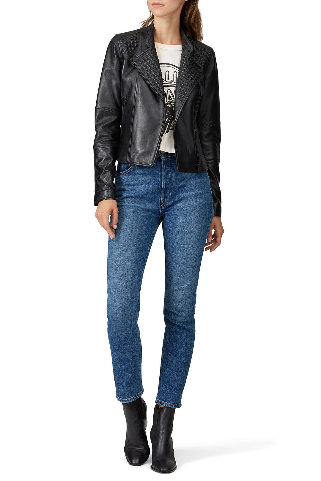 Embossed Studs Leather Jacket by Slate & Willow 0