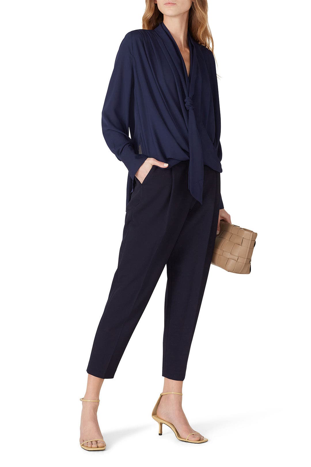 Navy Draped Blouse by Derek Lam 10 Crosby x RTR 0