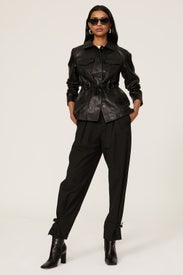 Cinched Faux Leather Blazer by BLANKNYC