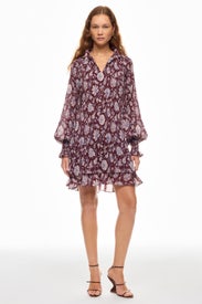 Printed Tie Neck Pleated Mini Dress by Derek Lam 10 Crosby x RTR