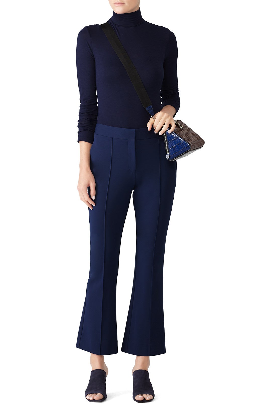 Navy Mid Rise Bootcut Pants by Diane von Furstenberg 0