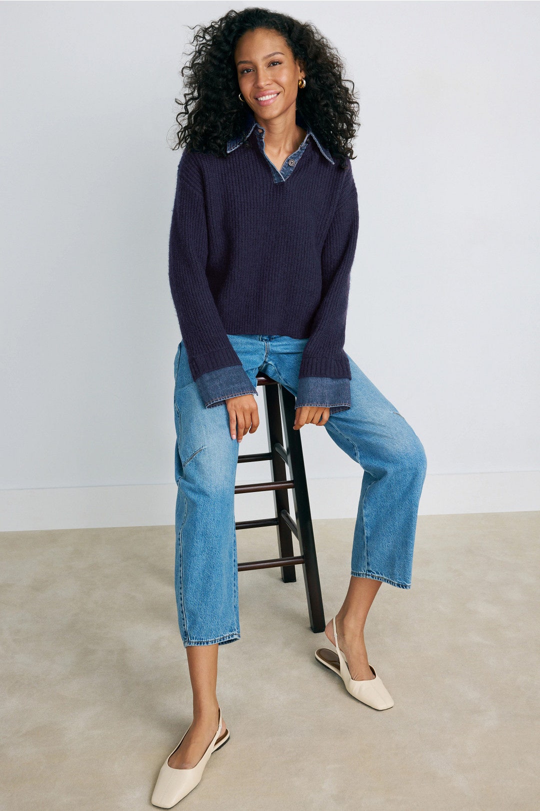 Harvey Denim Collar Sweater by LE JEAN 0