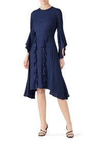 Navy Printed Ruffle Dress by Great Jones