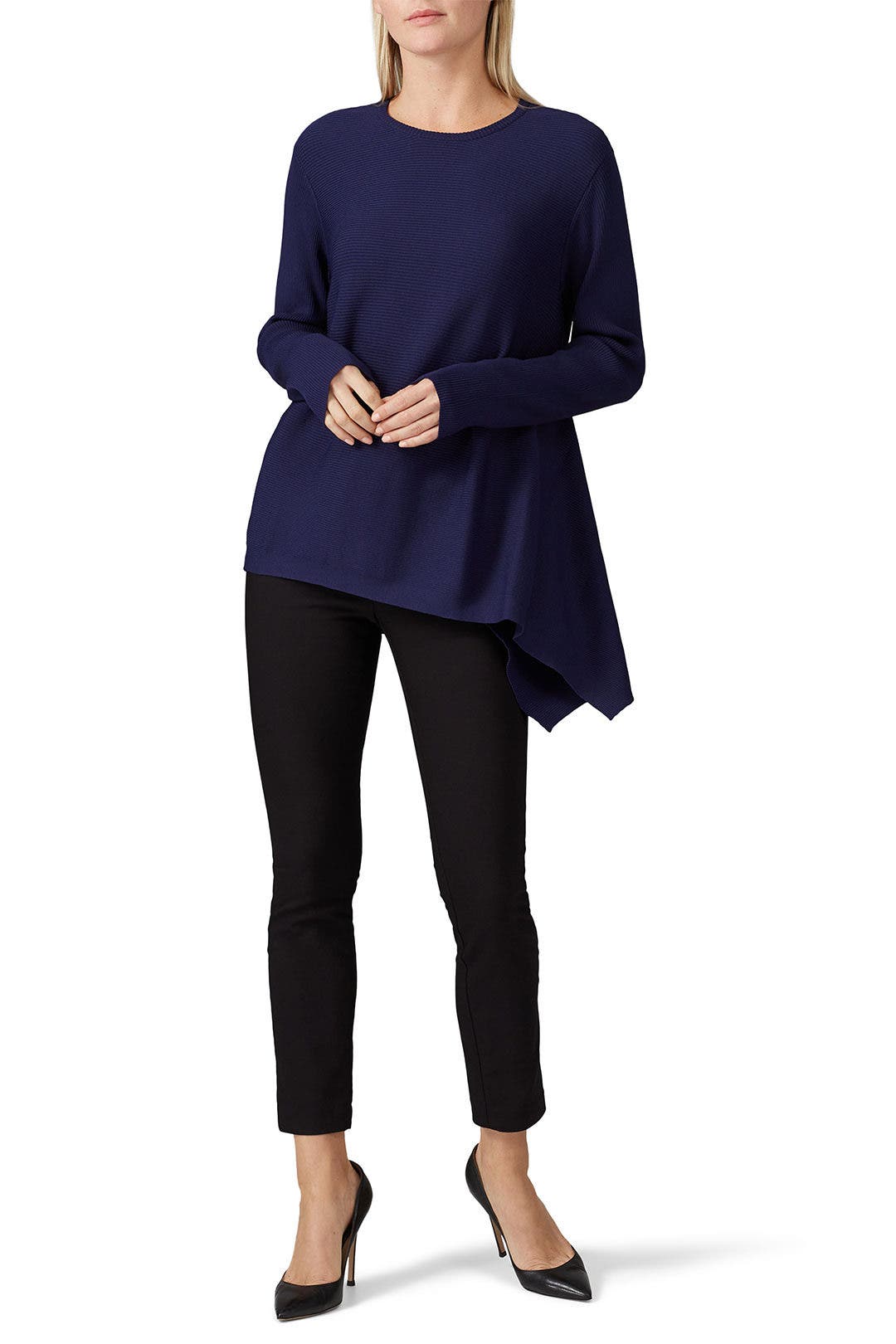 Blue Asymmetrical Knit Pullover by Derek Lam 10 Crosby x RTR