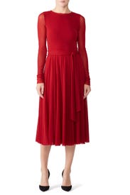 Red Sheer Sleeve Midi Dress by Fuzzi
