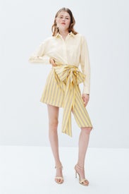 Solid and Striped Bow Shirt Dress by Toccin