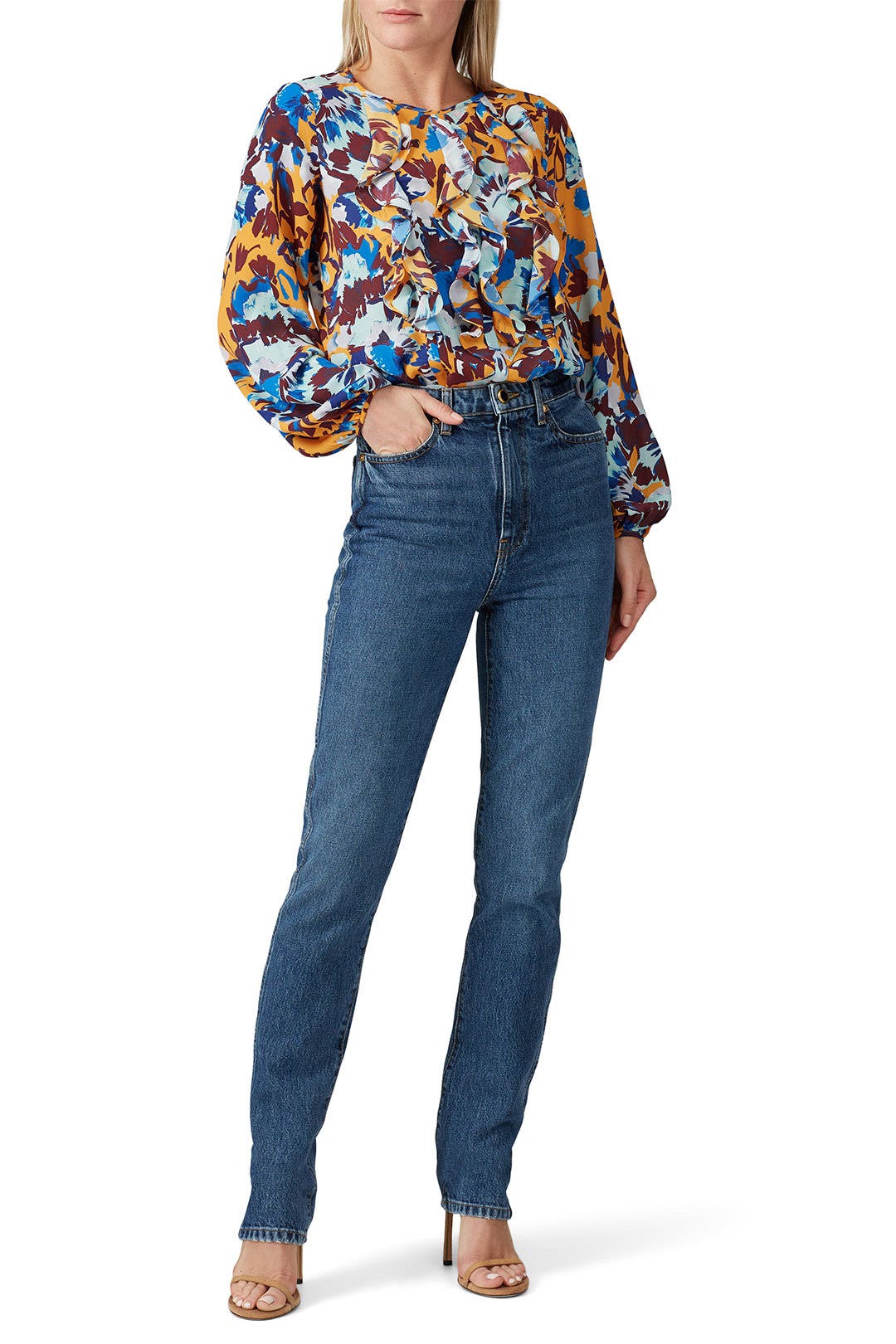 Ochre Floral Ruffle Front Blouse by Prabal Gurung x RTR 0