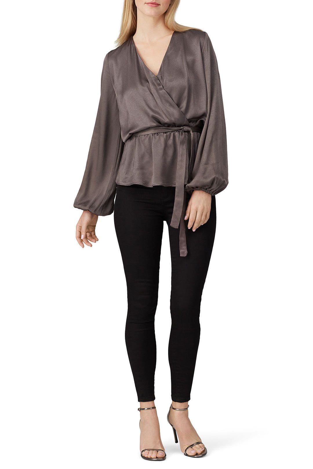 Gunmetal Long Sleeve Wrap Top by krisa 0