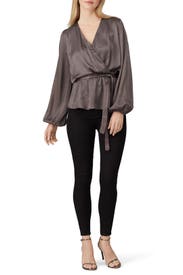 Gunmetal Long Sleeve Wrap Top by krisa