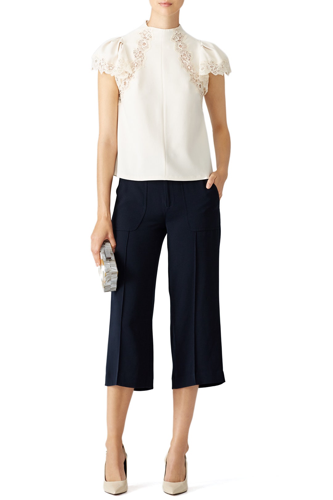 White Crepe Lace Top by Rebecca Taylor NYC 0