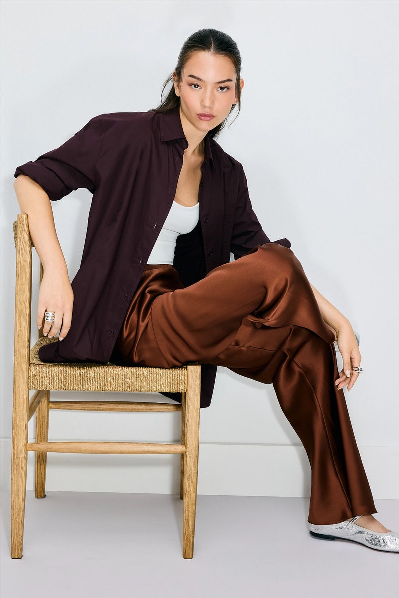 Brown Bias Cut Pants by Silk Laundry