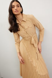 Kenza Pleated Shirt Dress by Derek Lam 10 Crosby